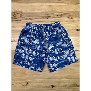Speedo Men's Medium Blue Black White Floral Hawaiian Swim Trunks Shorts